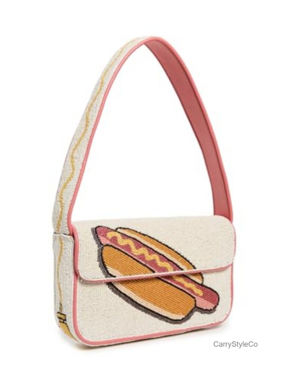 Beaded Clutch with Leather Trim - Hot Dog Graphic
